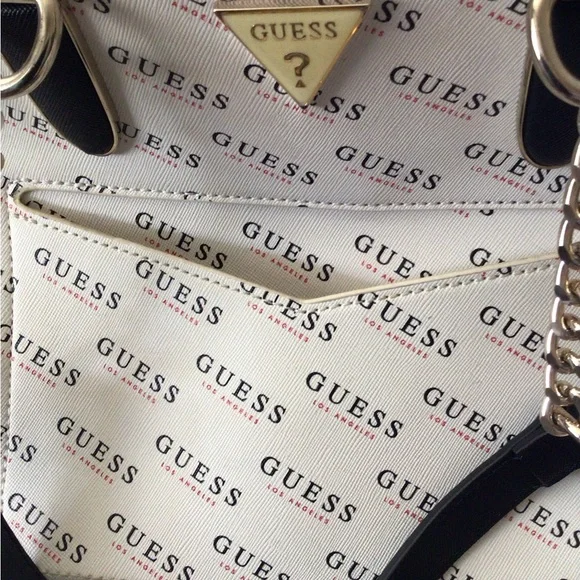 GUESS Logo Print Cream and Black Tote - Picture 4 of 8